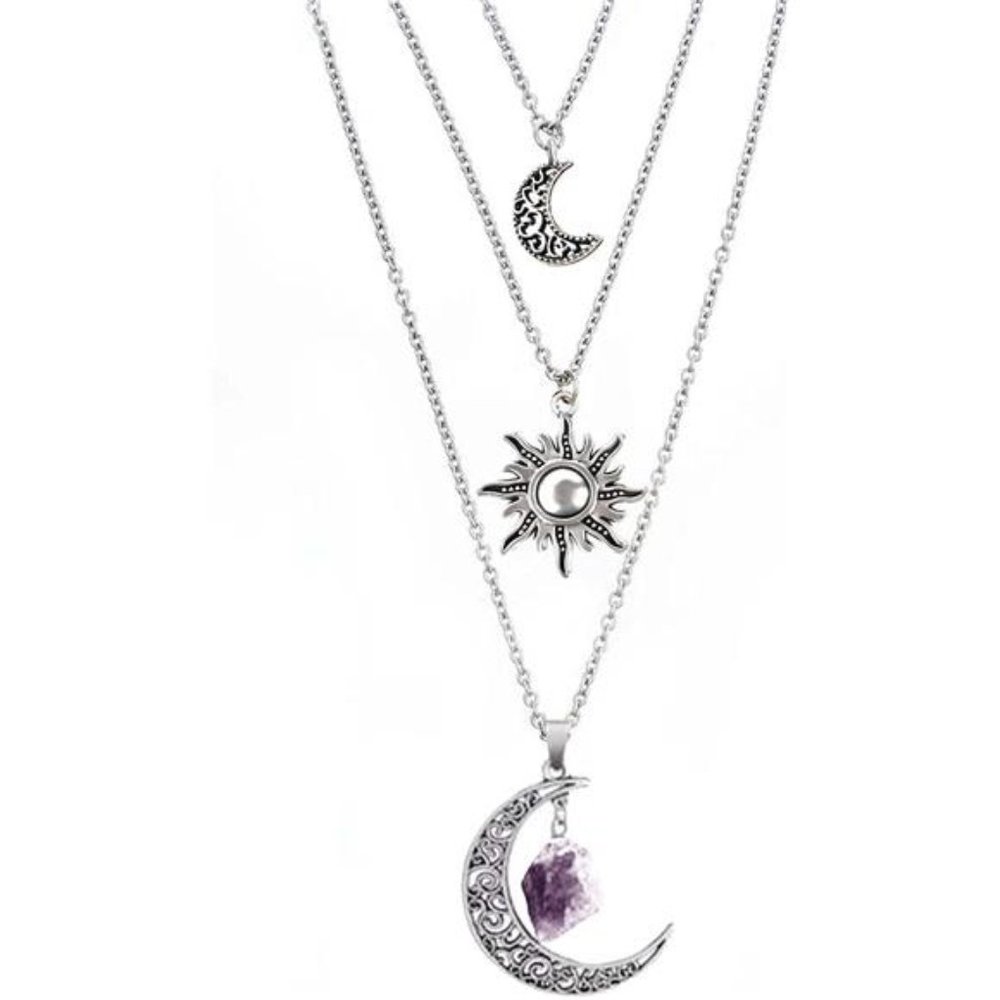Gothic Necklaces Chakra Sun and Moon  Pendant Chain Layered Choker Necklace
